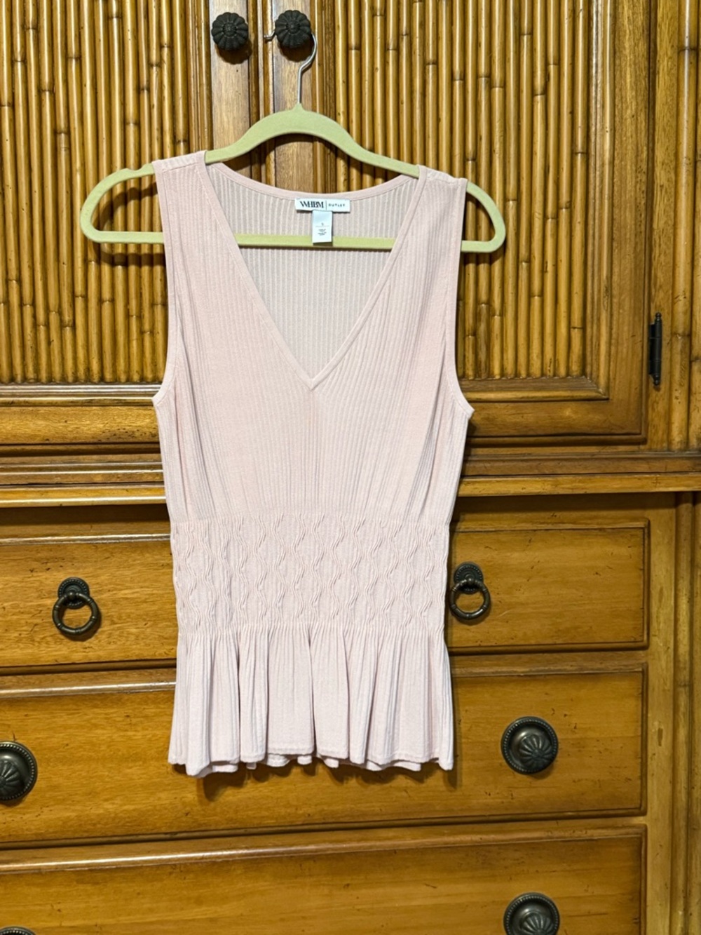 White House Black Market Blush Pink Smocked Peplum V-Neck Tank